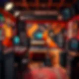 A vibrant studio setup showcasing beat-making equipment and instruments