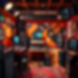 A vibrant studio setup showcasing beat-making equipment and instruments