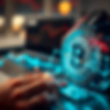 Blockchain Technology and Cryptocurrency Interaction A close-up of blockchain technology interaction