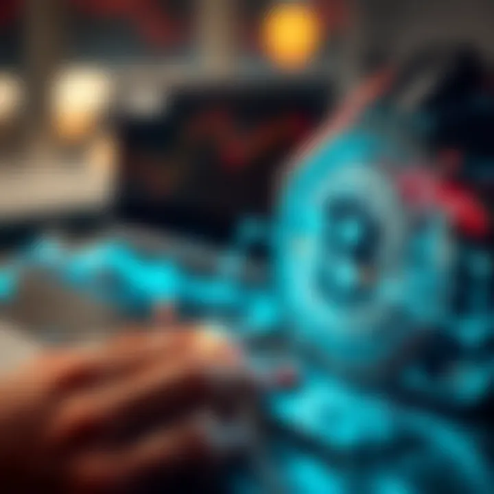 Blockchain Technology and Cryptocurrency Interaction A close-up of blockchain technology interaction