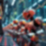 A conceptual representation of cryptocurrency trading bots operating in the digital marketplace.