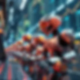 A conceptual representation of cryptocurrency trading bots operating in the digital marketplace.