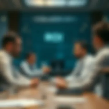 Business meeting discussing ROI strategy