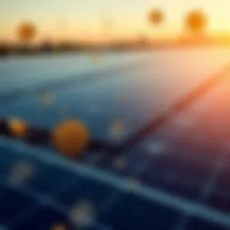 Solar energy concept with cryptocurrency symbols
